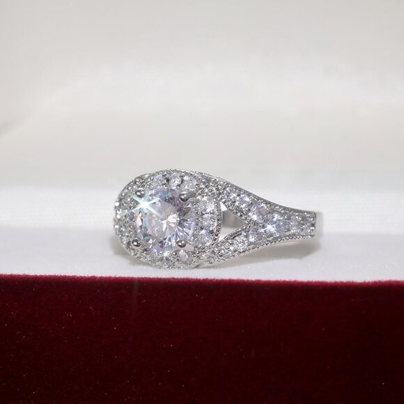 🔥Round Shiny CZ Noble Silver Wedding/Engagement Ring for Women, K808 - Picture 7 of 10